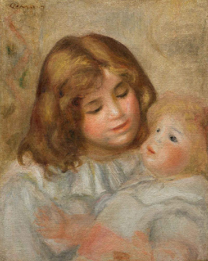 Petite fille avec sa poupée (circa 1897-1900) reproduction of painting by Pierre-Auguste Renoir. ALL GICLEE PRINTS