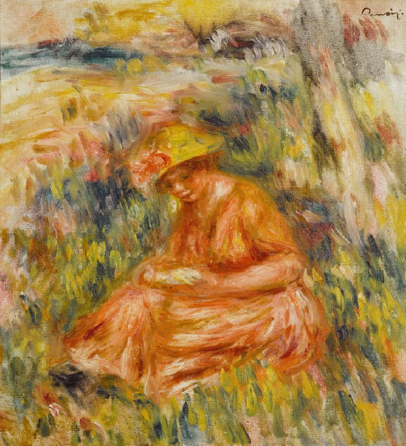 Femme lisant dans un paysage (1917) reproduction of painting by Pierre-Auguste Renoir. ALL GICLEE PRINTS