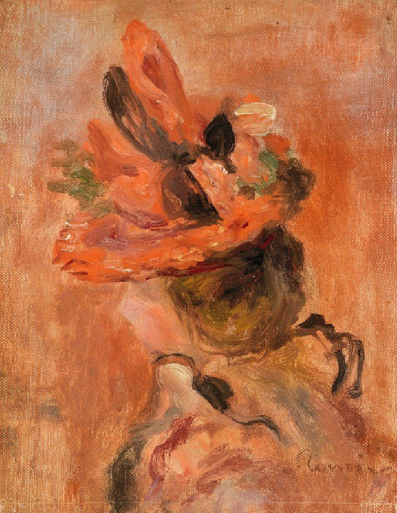 Woman’s Head with Red Hat (1890s.) reproduction of painting by Pierre-Auguste Renoir. ALL GICLEE PRINTS