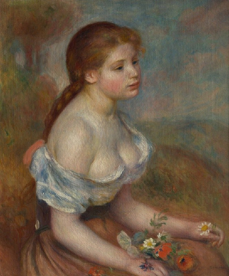 A Young Girl with Daisies (1889) reproduction of painting by Pierre-Auguste Renoir. ALL GICLEE PRINTS