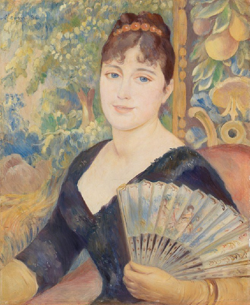 Woman with Fan (Femme à l’éventail) (1886) reproduction of painting by Pierre-Auguste Renoir. ALL GICLEE PRINTS