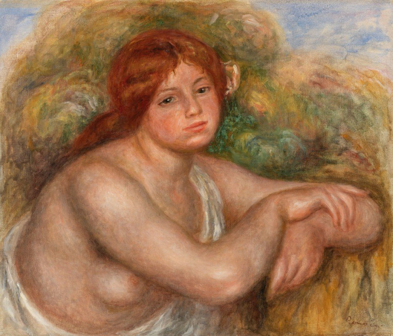 Nude Study, Bust of a Woman (Étude de nu, buste de femme) (c. 1910) reproduction of painting by Pierre-Auguste Renoir. Nude