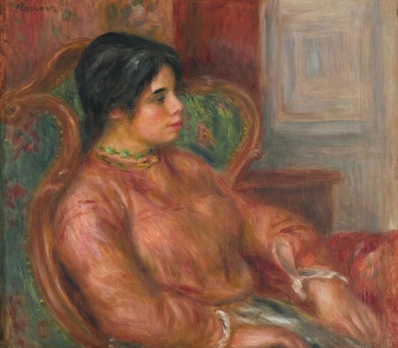 Femme au Fauteuil Vert (circa 1900) reproduction of painting by Pierre-Auguste Renoir. ALL GICLEE PRINTS