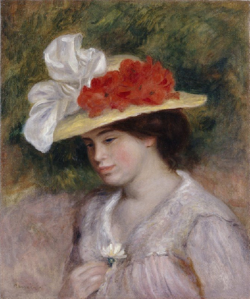 Woman in a Flowered Hat reproduction of painting by Pierre-Auguste Renoir. ALL GICLEE PRINTS