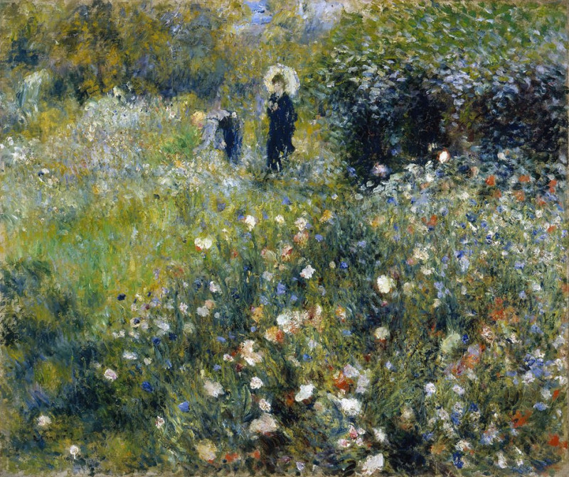 Woman with a Parasol in a Garden (1875) reproduction of painting by Pierre-Auguste Renoir. ALL GICLEE PRINTS