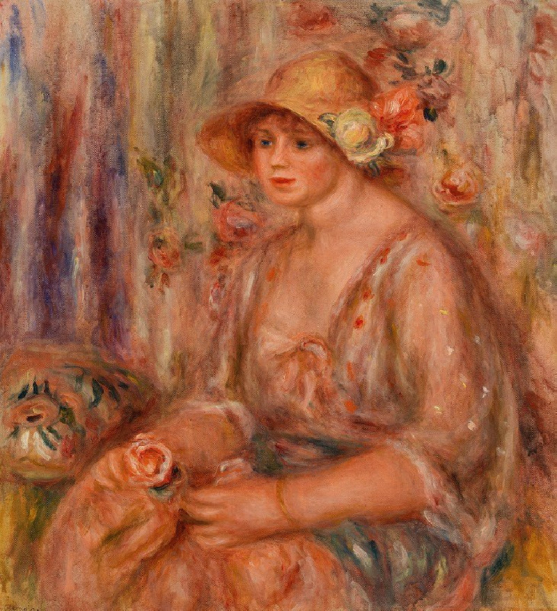 Woman in Muslin Dress (Femme en robe de mousseline) (1917) reproduction of painting by Pierre-Auguste Renoir. ALL GICLEE PRINTS