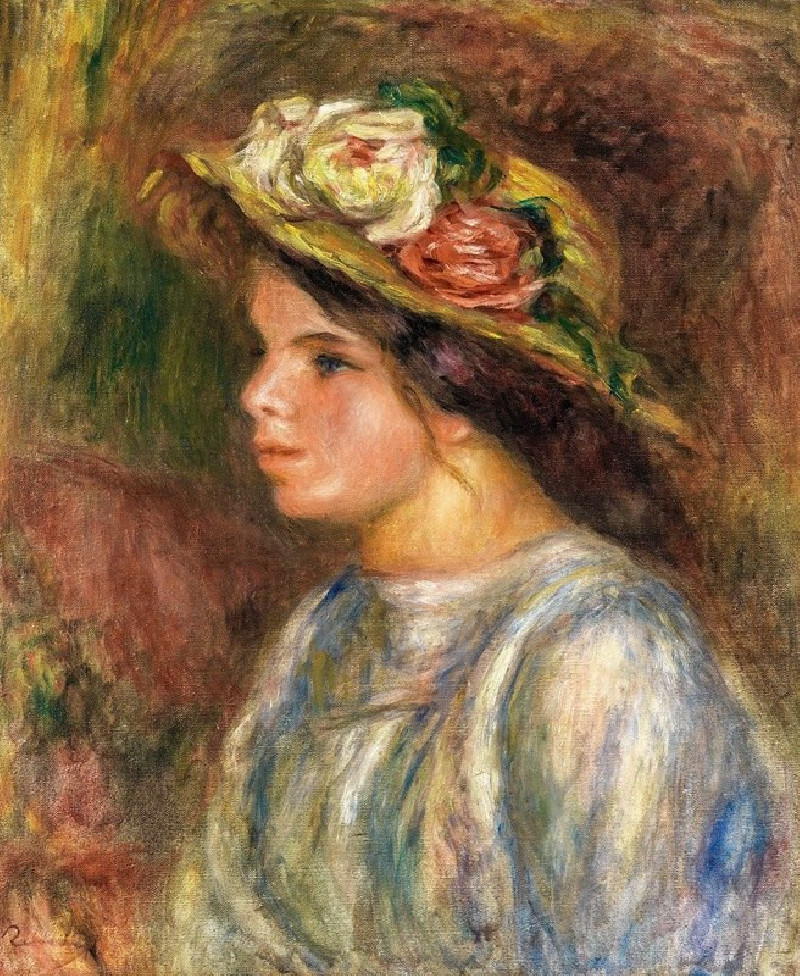 Buste De Femme, Chapeau De Paille Garni (circa 1914) reproduction of painting by Pierre-Auguste Renoir. ALL GICLEE PRINTS