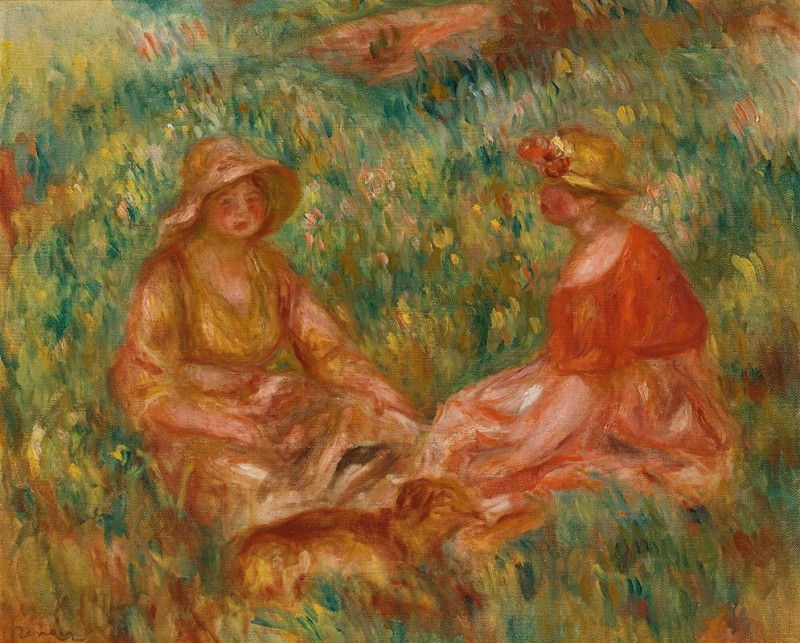 Deux Filles Dans Un Pré (Deux Femmes Dans L’herbe) (circa 1910) reproduction of painting by Pierre-Auguste Renoir. ALL GICLEE...