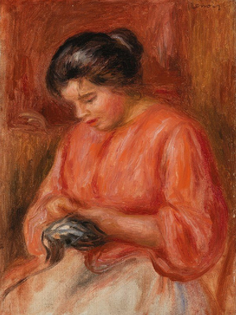 Pierre-Auguste Renoir reprodukcija Girl Darning (Femme reprisant) (c. 1909), VISOS REPRODUKCIJOS , paveikslai, reprodukcijos ...