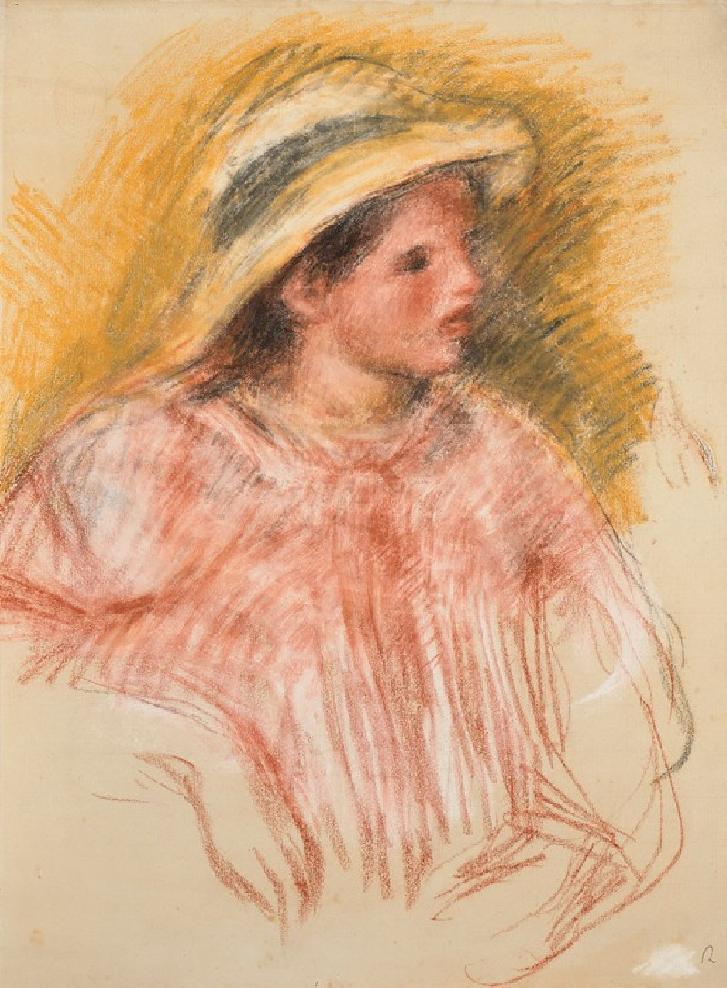 Buste de femme avec chapeau (circa 1915) reproduction of painting by Pierre-Auguste Renoir. ALL GICLEE PRINTS