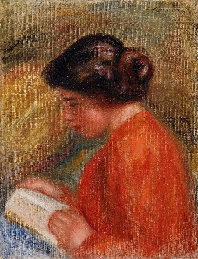 Pierre-Auguste Renoir reprodukcija Young Woman Reading (Jeune femme lisant, buste) (c. 1909), VISOS REPRODUKCIJOS , paveiksla...