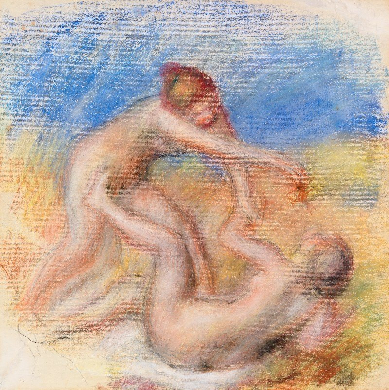 Two Nudes (c. 1897) reproduction of painting by Pierre-Auguste Renoir. Nude