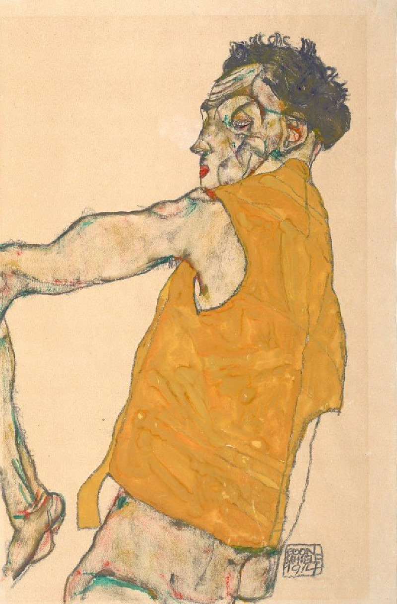 Egon Schiele reprodukcija Self-Portrait In Yellow Vest, 1914, VISOS REPRODUKCIJOS , paveikslai, reprodukcijos internetu