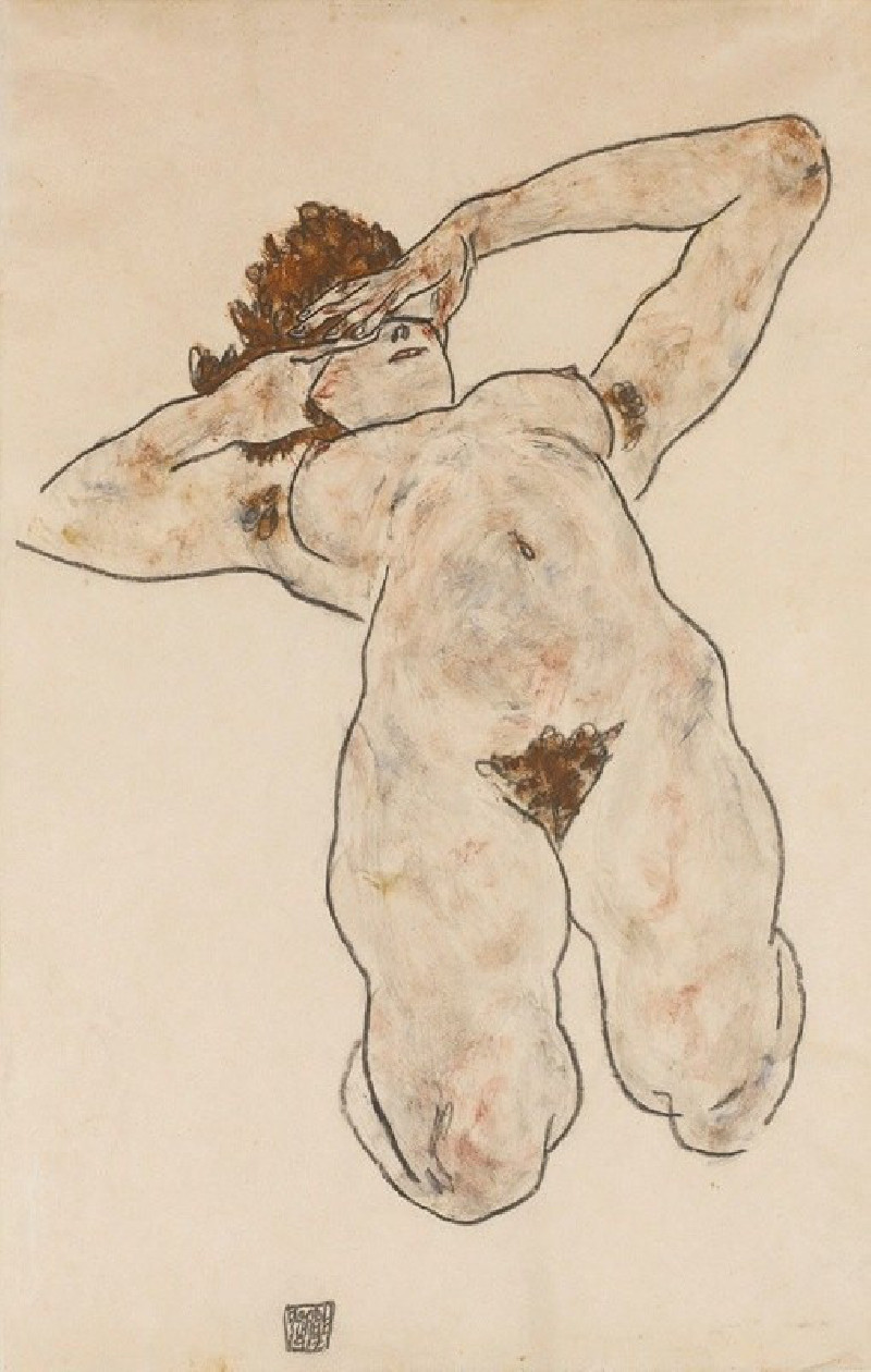 Egon Schiele reprodukcija Akt (Nude) (1917), Aktas , paveikslai, reprodukcijos internetu