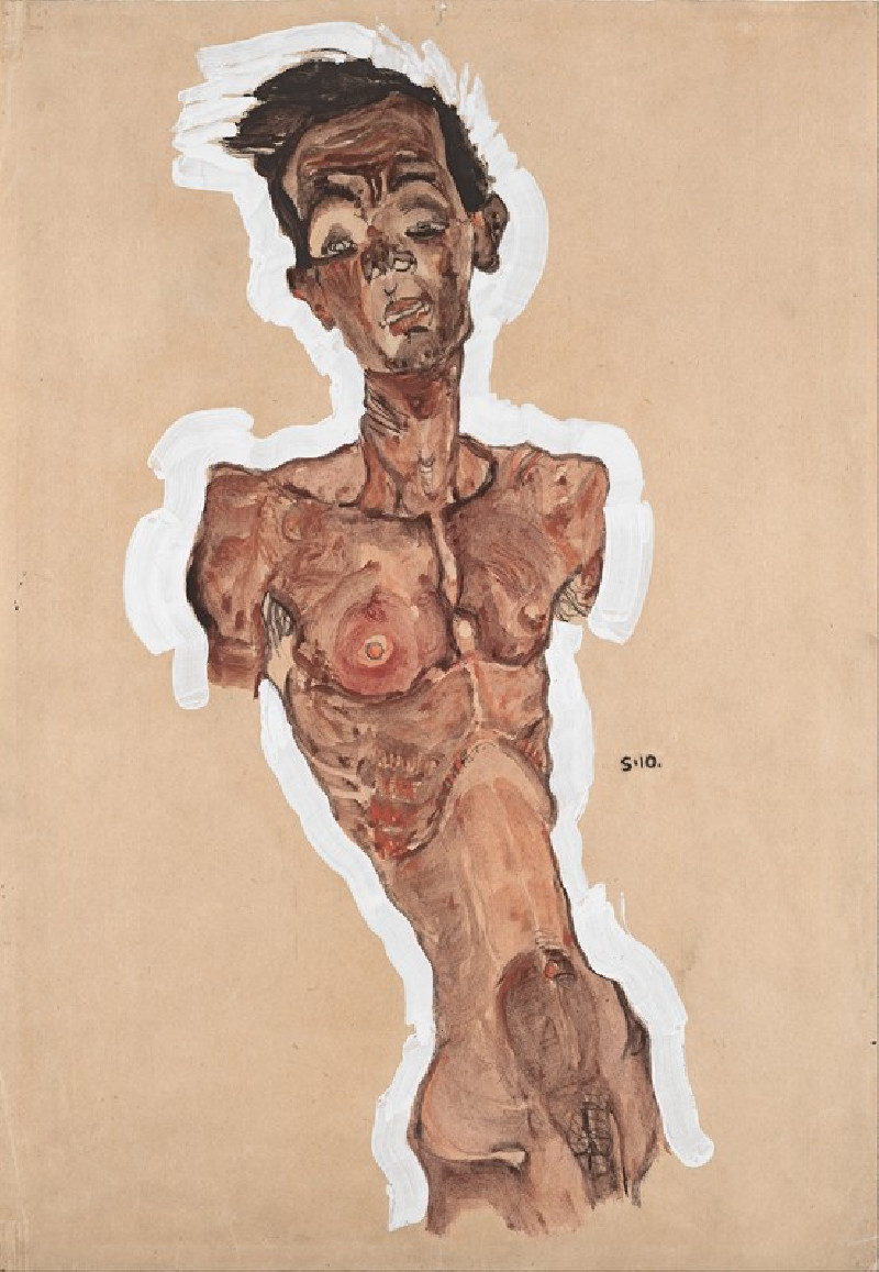 Nude Self-Portrait (1910) reproduction of painting by Egon Schiele. Nude