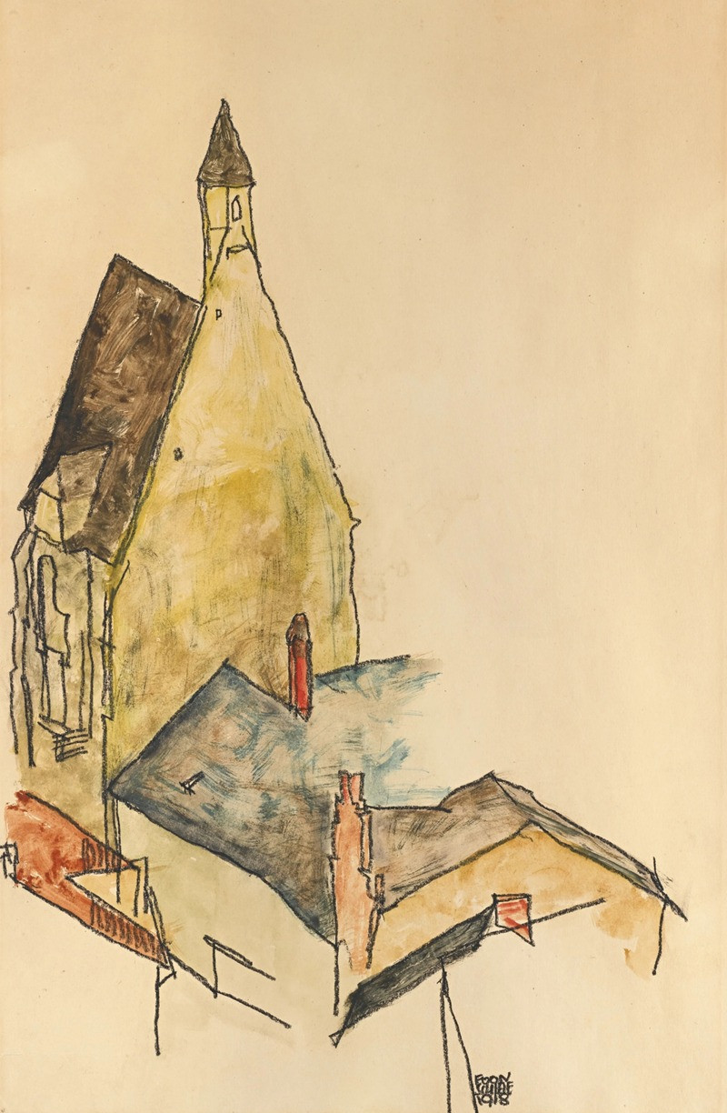 Spitalskirche, Mödling (Church Hospital, Mödling) (1918) reproduction of painting by Egon Schiele. ALL GICLEE PRINTS