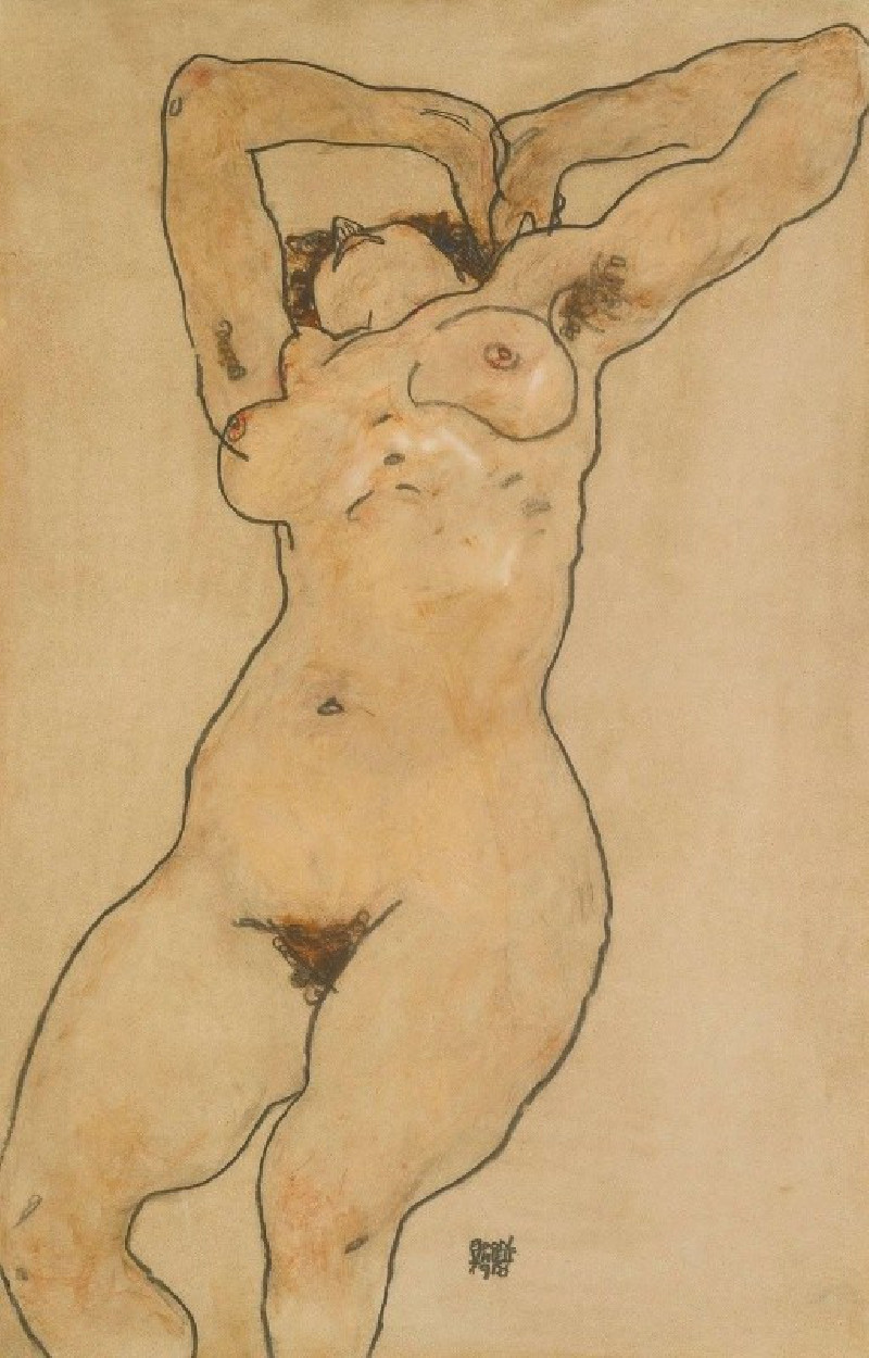 Egon Schiele reprodukcija Liegende (Reclining Nude) (1918), Aktas , paveikslai, reprodukcijos internetu