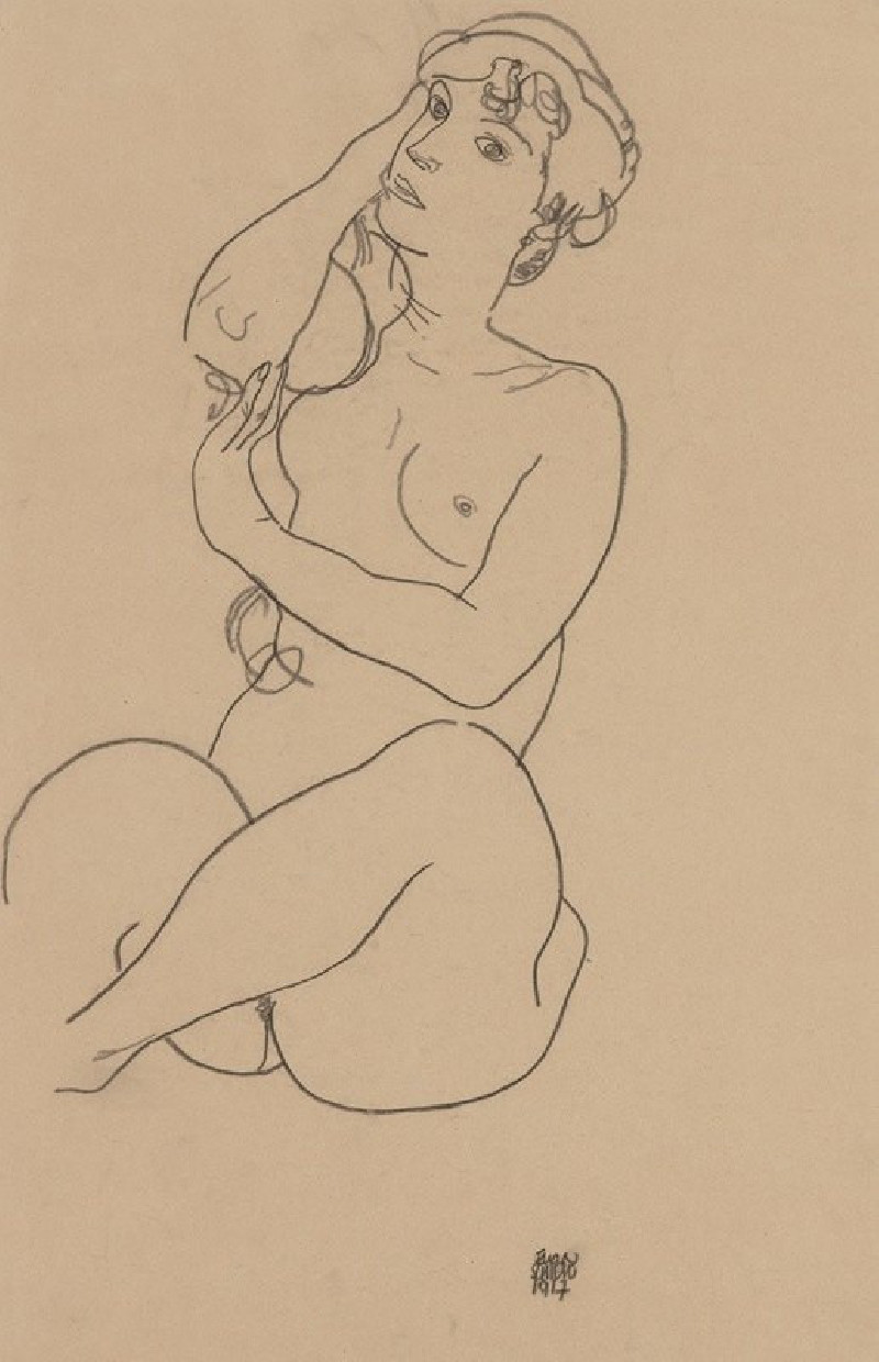 Nude (1917) reproduction of painting by Egon Schiele. Nude