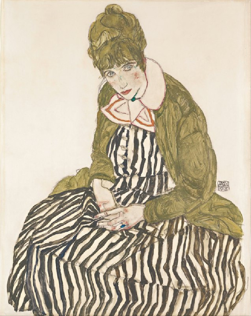 Edith with Striped Dress, Sitting (1915) reproduction of painting by Egon Schiele. ALL GICLEE PRINTS