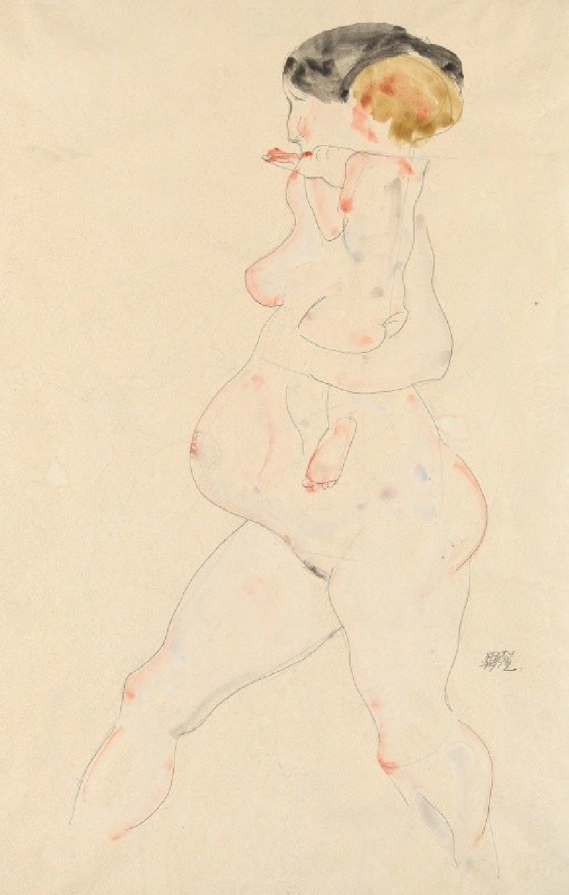 Schwangere Frau mit Kind auf dem Arm (1912) reproduction of painting by Egon Schiele. ALL GICLEE PRINTS