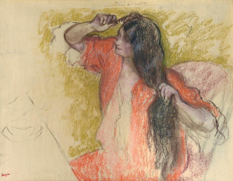 Edgar Degas reprodukcija Femme En Peignoir Rouge Se Coiffant, VISOS REPRODUKCIJOS , paveikslai, reprodukcijos internetu