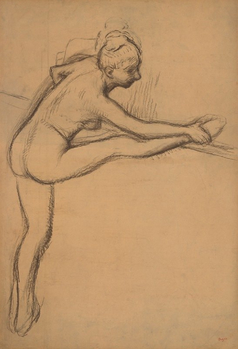 Study of a Nude (Dancer at the Barre) (1884–1900) reproduction of painting by Edgar Degas. Nude