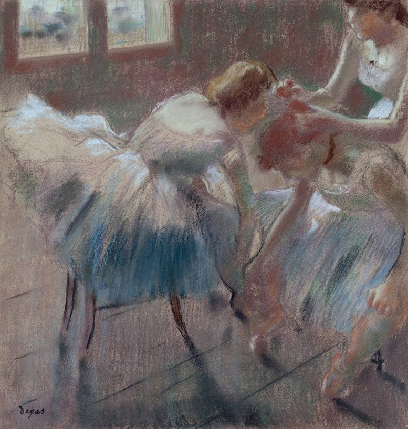 Three Dancers Preparing for Class (after 1878) reproduction of painting by Edgar Degas. ALL GICLEE PRINTS