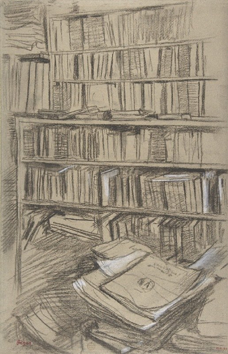 Bookshelves, Study for ‘Edmond Duranty’ (1879) reproduction of painting by Edgar Degas. ALL GICLEE PRINTS