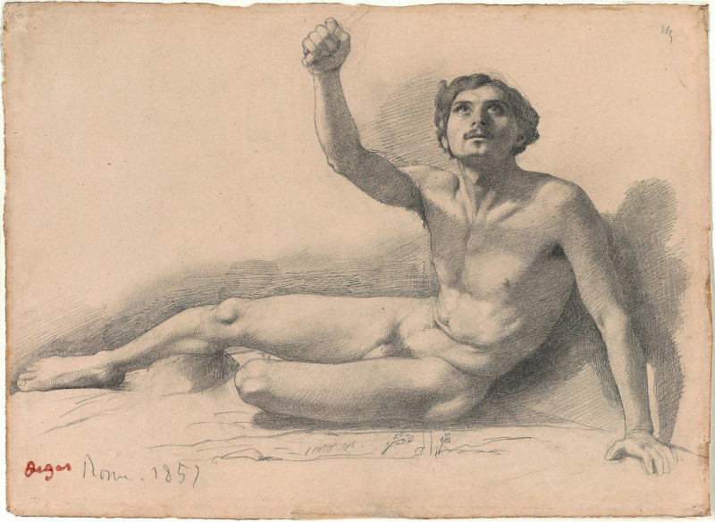 Study of a Male Nude (1858) reproduction of painting by Edgar Degas. Nude