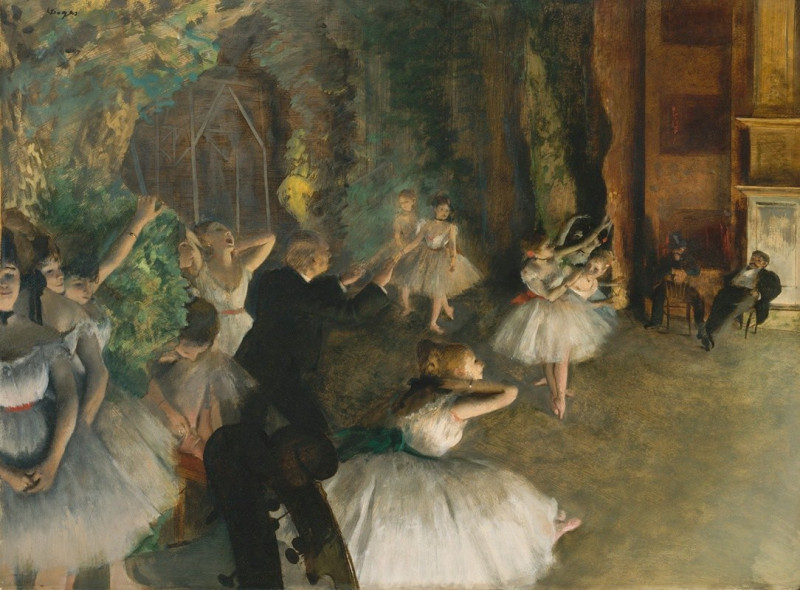 The Rehearsal of the Ballet Onstage (ca. 1874) reproduction of painting by Edgar Degas. ALL GICLEE PRINTS