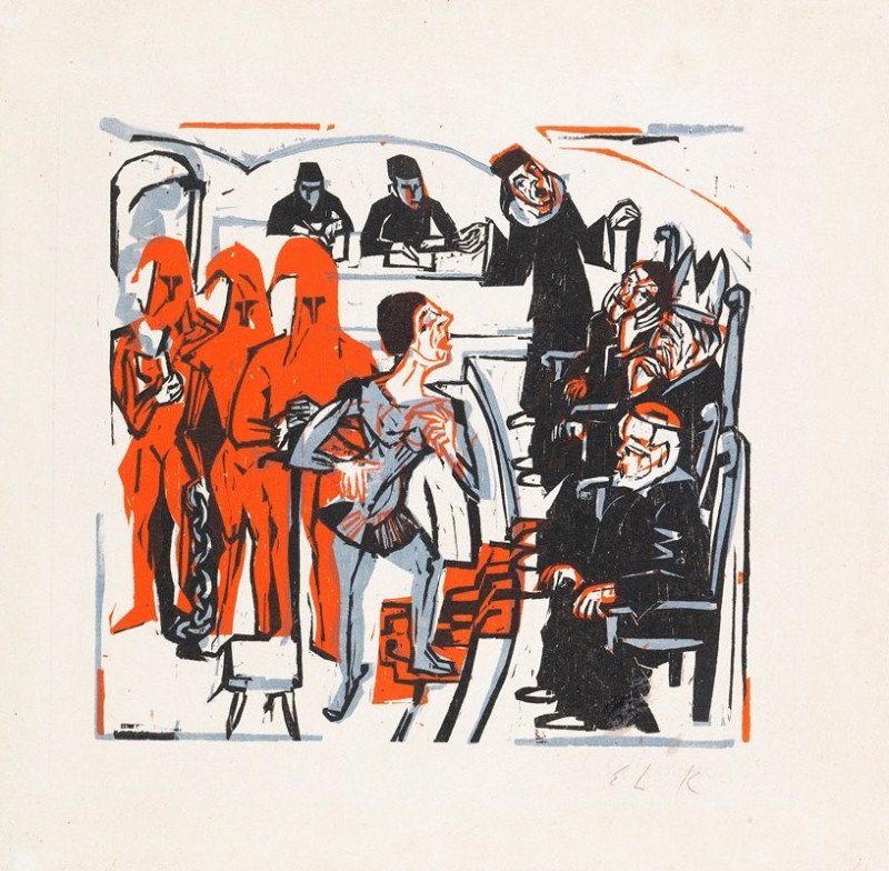 Ernst Ludwig Kirchner reprodukcija Gerichtsszene aus Shaw’s heiliger Johanna (1925), VISOS REPRODUKCIJOS , paveikslai, reprod...