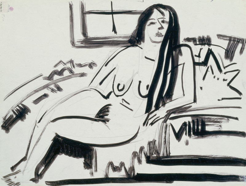 Lying nude (ca. 1923) reproduction of painting by Ernst Ludwig Kirchner. Nude