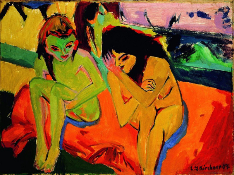 Nackte Mädchen unterhalten sich reproduction of painting by Ernst Ludwig Kirchner. ALL GICLEE PRINTS