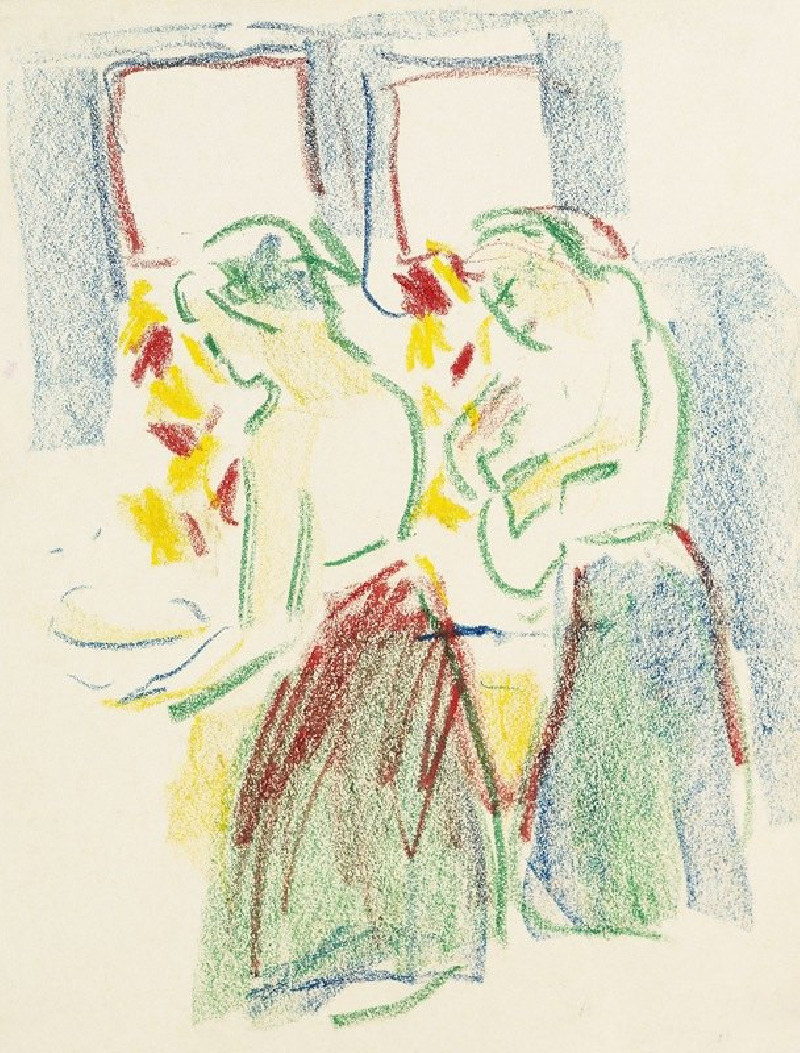 Ernst Ludwig Kirchner reprodukcija Zwei Mädchen bei der Toilette (1909), VISOS REPRODUKCIJOS , paveikslai, reprodukcijos inte...