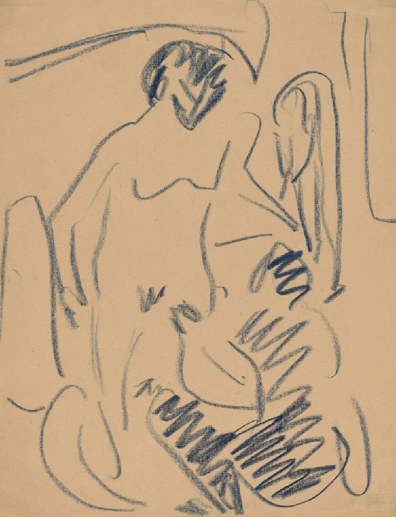 Nude on the Beach (1910) reproduction of painting by Ernst Ludwig Kirchner. Nude