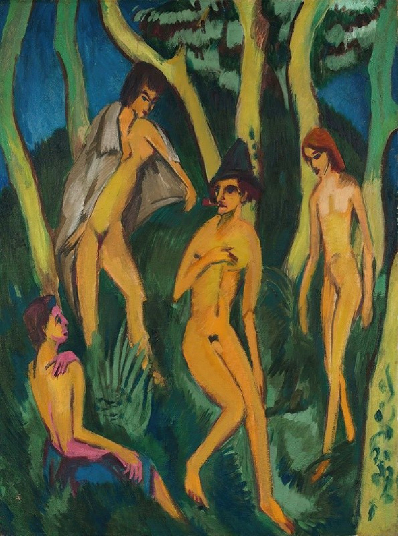 Ernst Ludwig Kirchner reprodukcija Vier akte unter bäumen (four nudes under trees), Aktas , paveikslai, reprodukcijos internetu