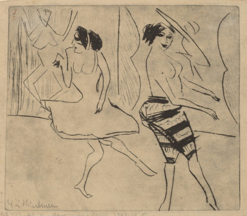 Dancers in Studio (1911) reproduction of painting by Ernst Ludwig Kirchner. ALL GICLEE PRINTS