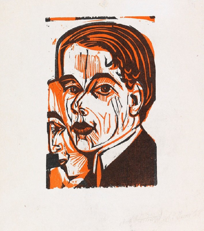 Ernst Ludwig Kirchner reprodukcija Selbstbildnis mit Frauenprofil (1926), VISOS REPRODUKCIJOS , paveikslai, reprodukcijos int...