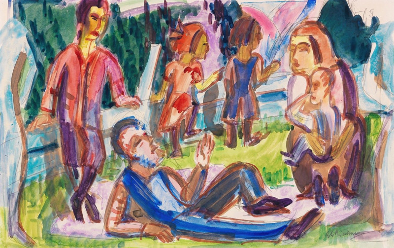 Familie auf der Wiese (1922) reproduction of painting by Ernst Ludwig Kirchner. ALL GICLEE PRINTS