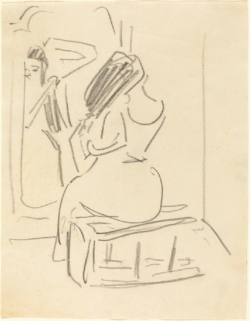 A Woman Combing Her Hair in Front of a Mirror reproduction of painting by Ernst Ludwig Kirchner. ALL GICLEE PRINTS