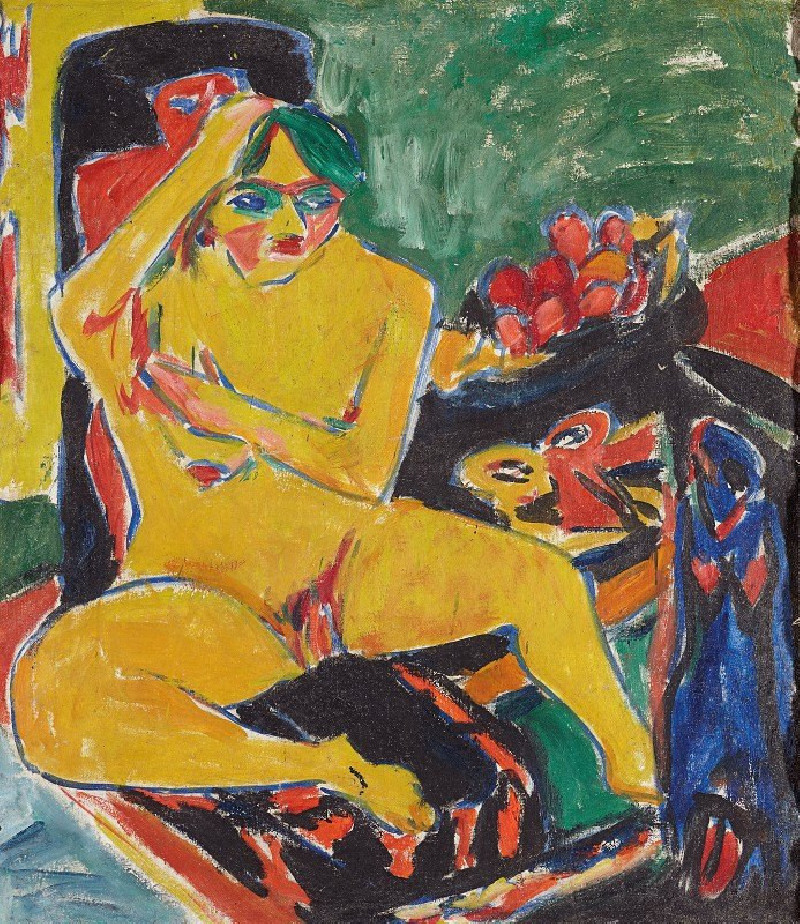 Nude at the Studio (ca. 1910) reproduction of painting by Ernst Ludwig Kirchner. Nude