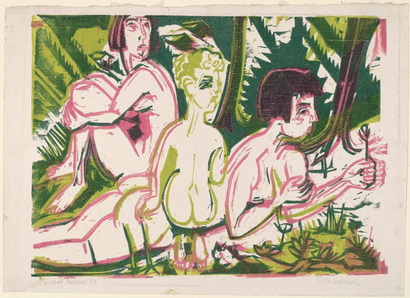 Nude Women with a Child in the Forest (1925) reproduction of painting by Ernst Ludwig Kirchner. Nude