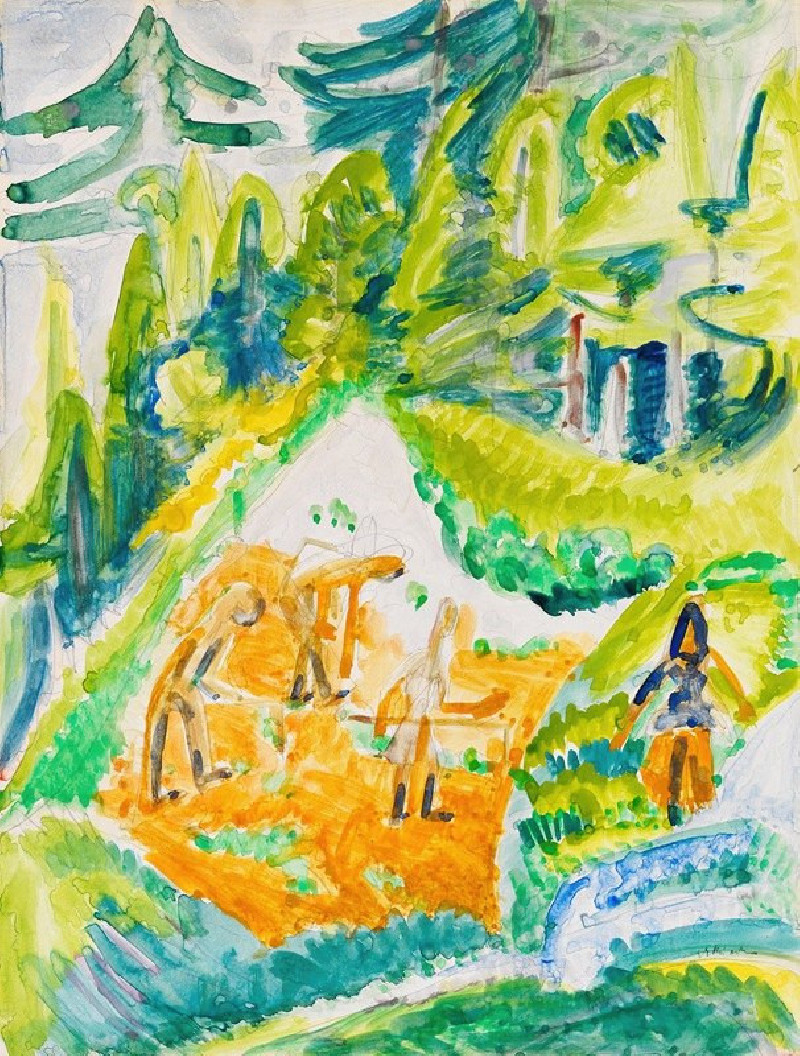 Davoser Landschaft mit Bergbauern (1919) reproduction of painting by Ernst Ludwig Kirchner. ALL GICLEE PRINTS