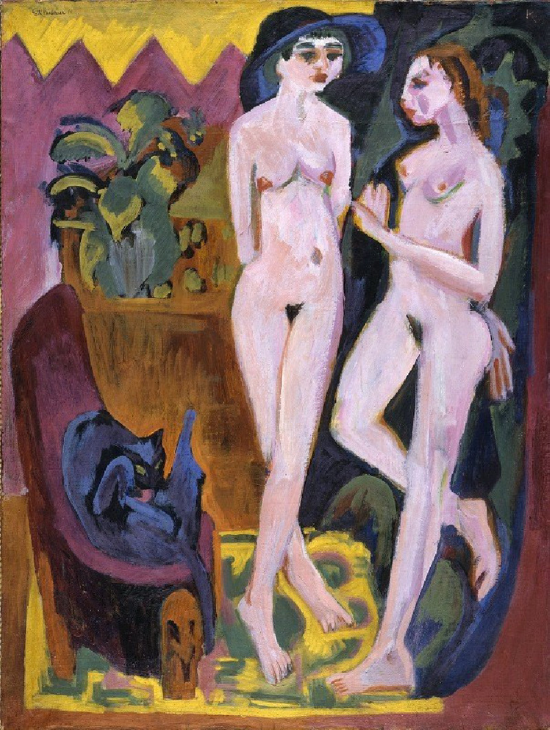 Two Nudes in a Room (1914) reproduction of painting by Ernst Ludwig Kirchner. Nude