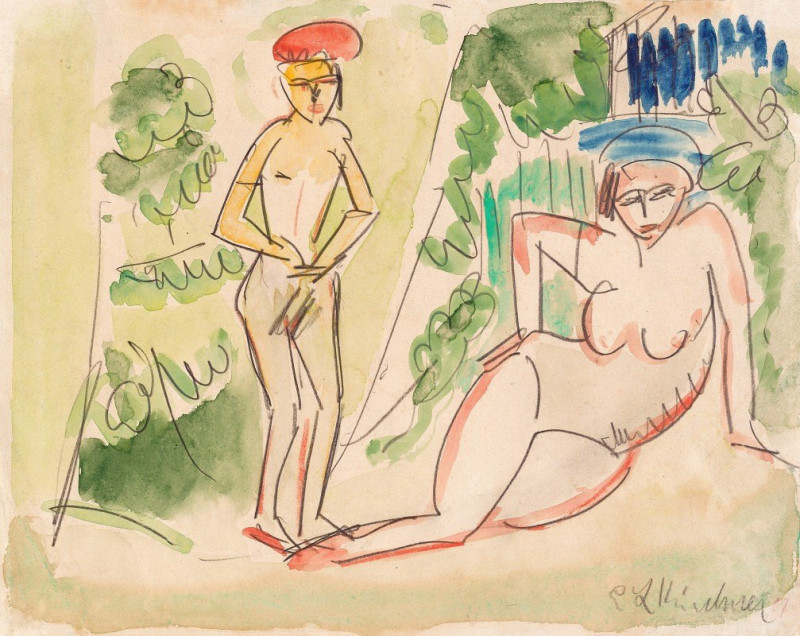 Two Bathers near the Woods (1910-1911) reproduction of painting by Ernst Ludwig Kirchner. ALL GICLEE PRINTS