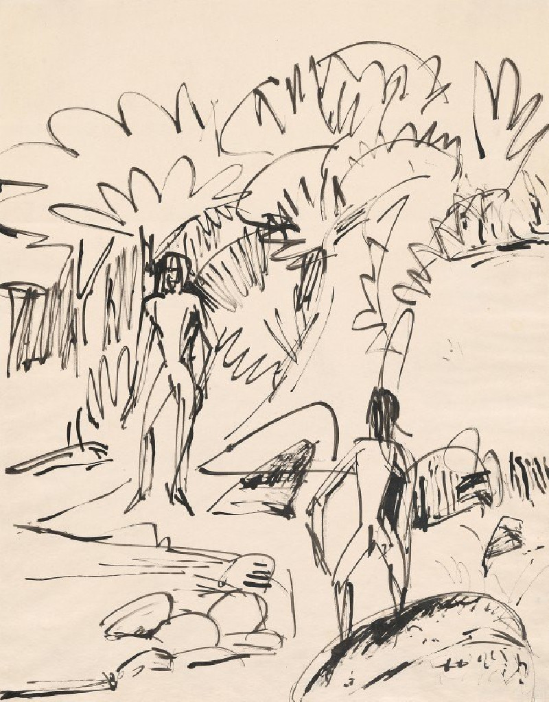 Two Bathers at Fehmarnküste (1912) reproduction of painting by Ernst Ludwig Kirchner. ALL GICLEE PRINTS