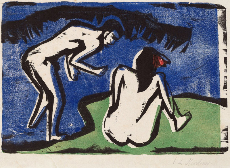 Bathing Couple (1910) reproduction of painting by Ernst Ludwig Kirchner. ALL GICLEE PRINTS