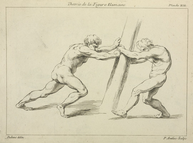 Two figures straining against a post reproduction of painting by Peter Paul Rubens. ALL GICLEE PRINTS