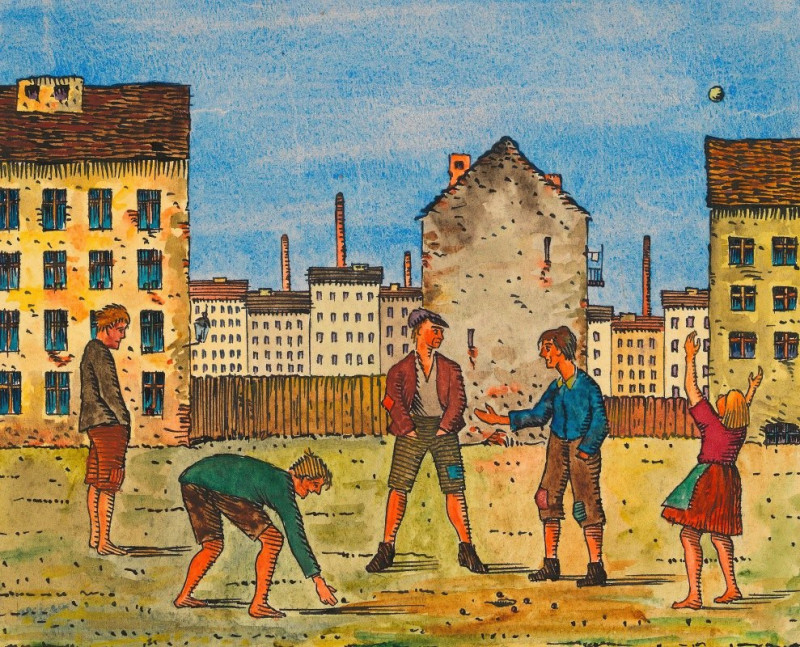 Spielende Kinder (ca. 1926) reproduction of painting by Karl Wiener. ALL GICLEE PRINTS