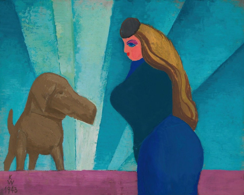 Ohne Titel (Frau und Hund) (1943) reproduction of painting by Karl Wiener. ALL GICLEE PRINTS